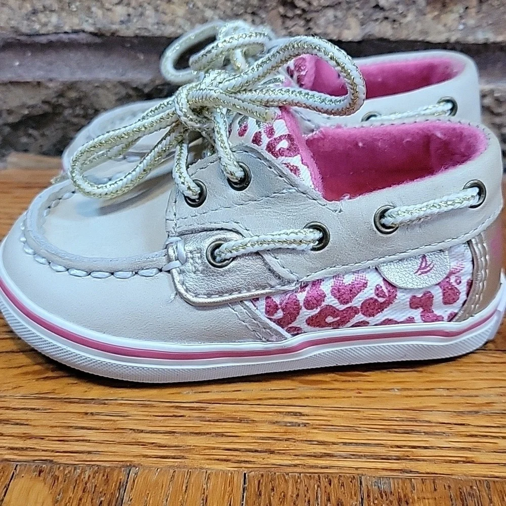 Sperry Top Sider Baby Boat Shoes Pink Leopard Print Size 2